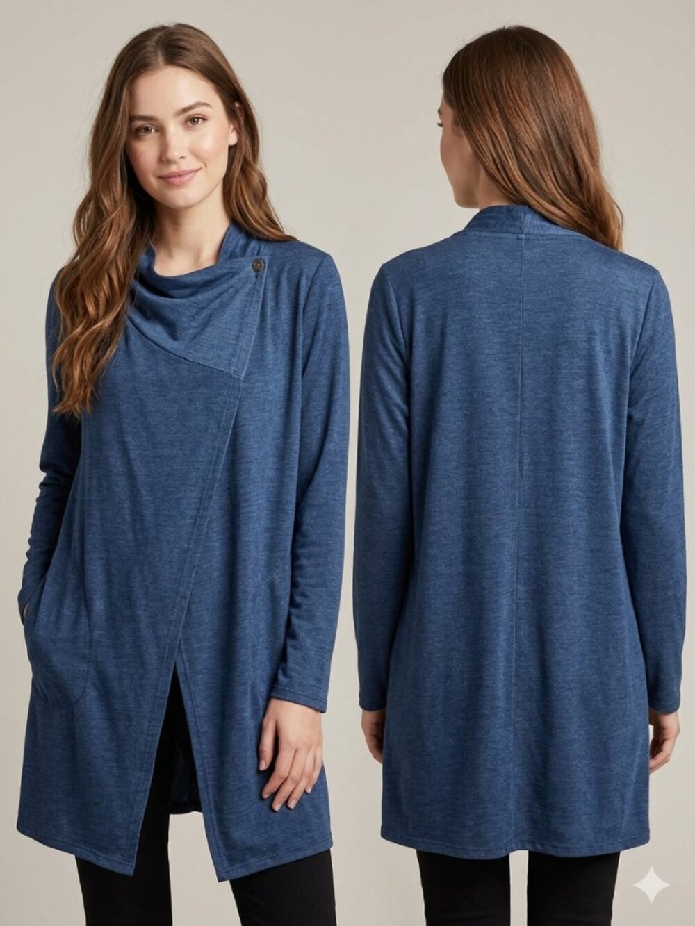 J. Jill Pure Jill Indigo Blue Lyocell Blend Asymmetric Button Cardigan Jacket S